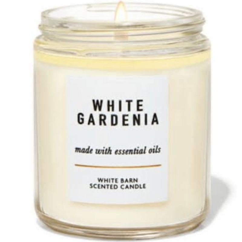 BATH &amp; BODY WORKS BBW WHITE GARDENIA MADE WITH ESSENTIAL OILS WHITE BARN 1 SINGLE WICK SCENTED CANDLE 198 G PENGHARUM RUANGAN