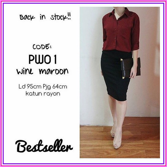 Cammomile 1904074 Kemeja Oversized Polos Lengan Panjang Kemeja Polos Merah Maroon Pw01/Kemeja Wanita