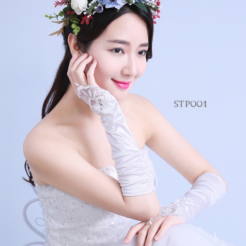 Sarung Tangan Pengantin Wedding Gloves Fingerless Panjang Putih Stp001