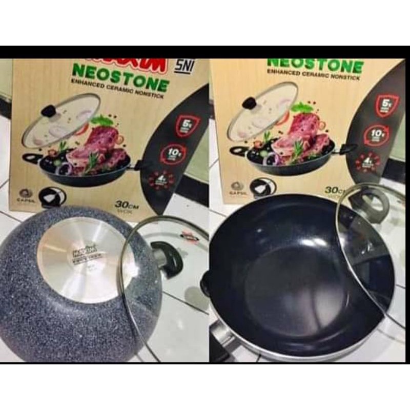 MAXIM WOK NEOSTONE 30CM DENGAN TUTUP KACA