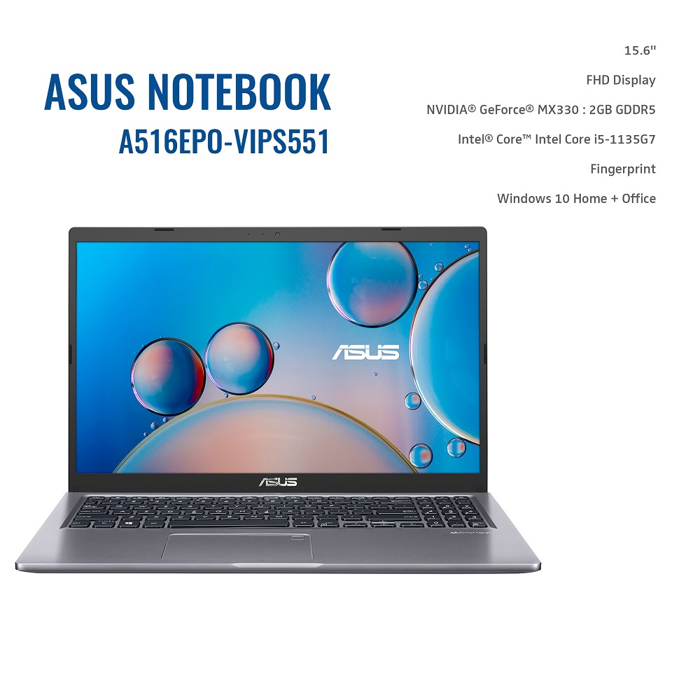 ASUS Laptop VivoBook A516EPO-VIPS551 / VIPS552 i5-1135G7 8GB 512GB SSD MX330 2GB Win10 + OHS 2019