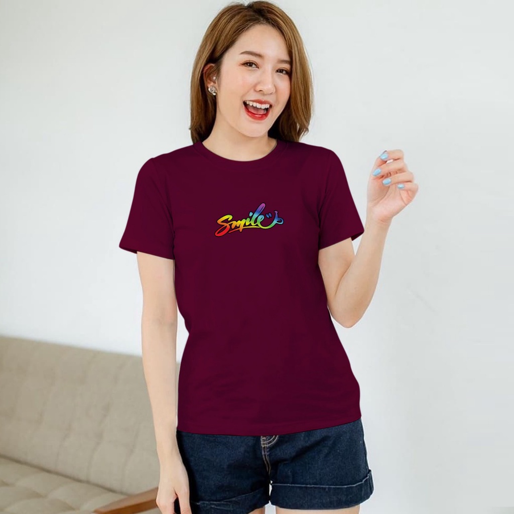 ISANNY SIZE.S M L XL XXL 2209-00051 KAOS OBLONG / KAOS CEWEK / ATASAN WANITA / SMILE / READY STOCK