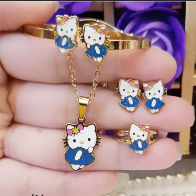 Set perhiasan anak titanium hk anti karat biru