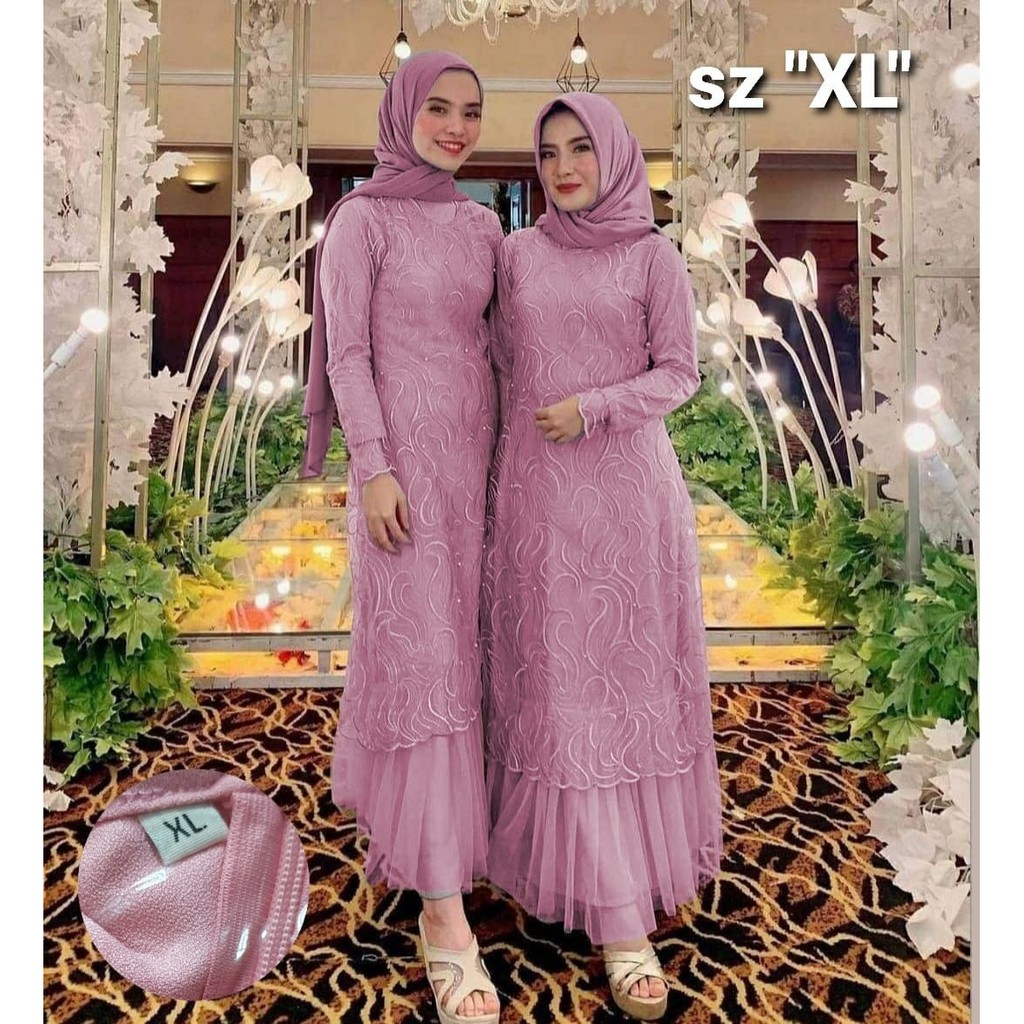 GAMIS GERALDINE BAHAN TILE RUBY MUTIARA / GAMIS BRUKAT TILE / SIZE  L XL XXL JUMBO / GAMIS PESTA