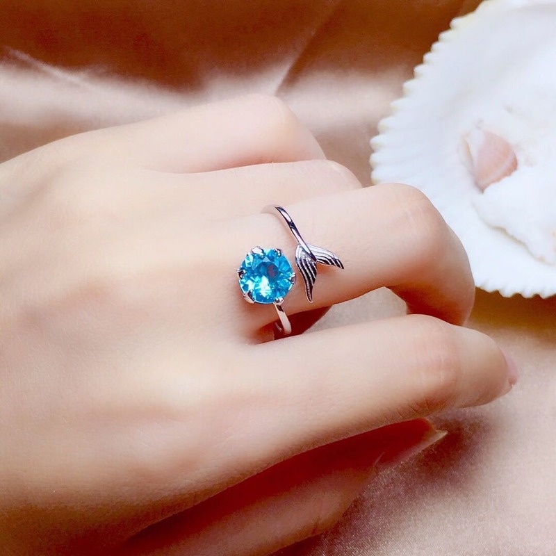 Fashion Mermaid Foam Ring Inlaid Blue Diamond Ring