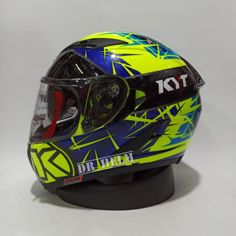 HELM KYT FALCON FR SPIKE YELLOW FLUO/BLUE FLAT VISOR