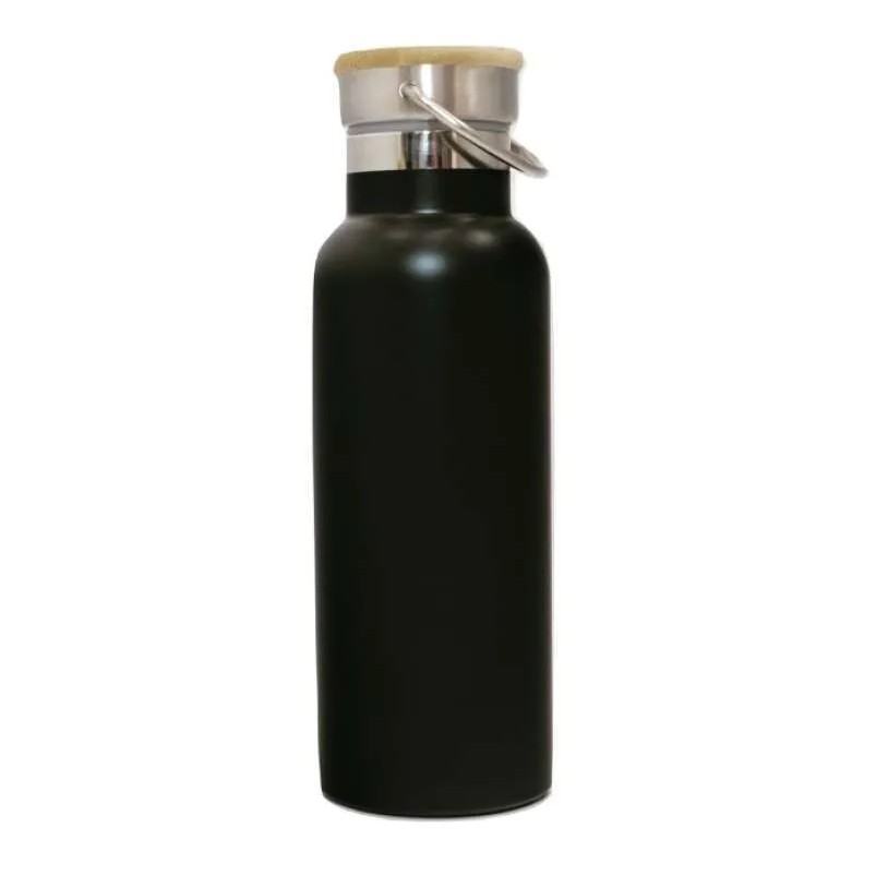 H599 [ HITAM ] Termos Tutup Bambu 500ml / Tumbler Stainless Steel Tahan Panas ( H-599 )