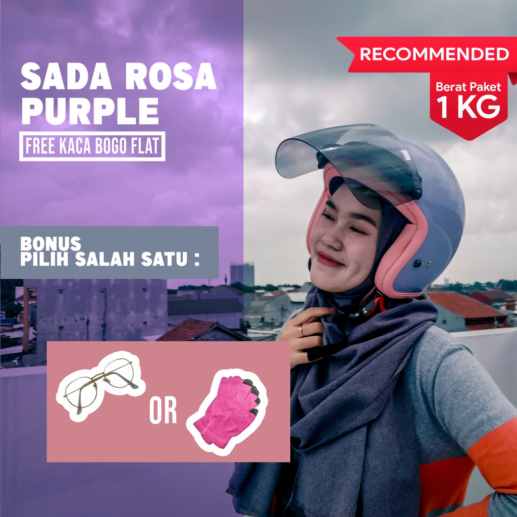 Helm Retro Bogo Wanita Sada Rosa Purple Pastel