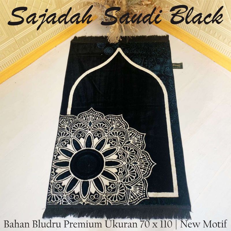 Sajadah Tebal Turki Hitam Premium Saudy Black 70x110