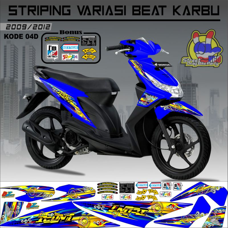 Striping Beat Karbu 2008 2009 2010 2011 2012 Variasi Sticker Stiker Skotlet Lis Motor Lis Body List