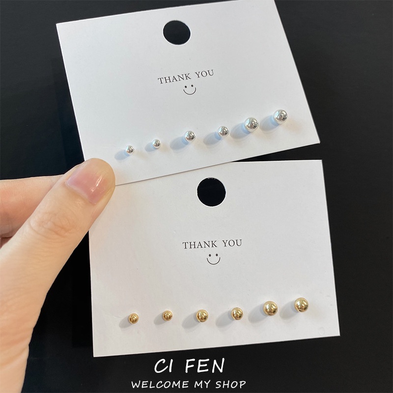 Papaozhu 6 Pcs Hypoallergenic S925 Manik-Manik Perak Stud Anting Set Untuk Wanita Perempuan Minimalis Bola Kecil Anting Tindik Telinga Perhiasan