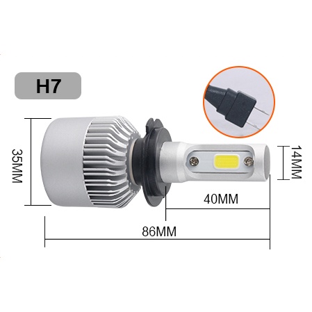 Lampu Mobil LED COB Headlight 8000LM H7 S2 Chip 2 PCS - Silver ORIGINAL