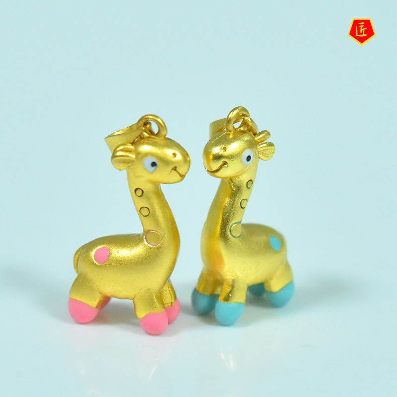 [Ready Stock]Cute Animal Giraffe Pendant Lucky Beads Gold Necklace