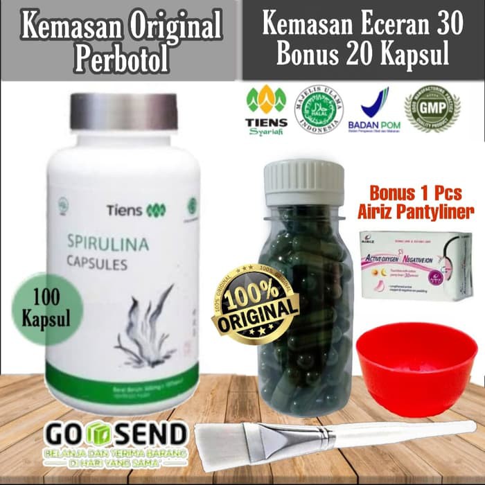 MASKER SPIRULINA TIENS 30 KAPSUL ORIGINAL/HILANGKAN JERAWAT&FLEK HITAM
