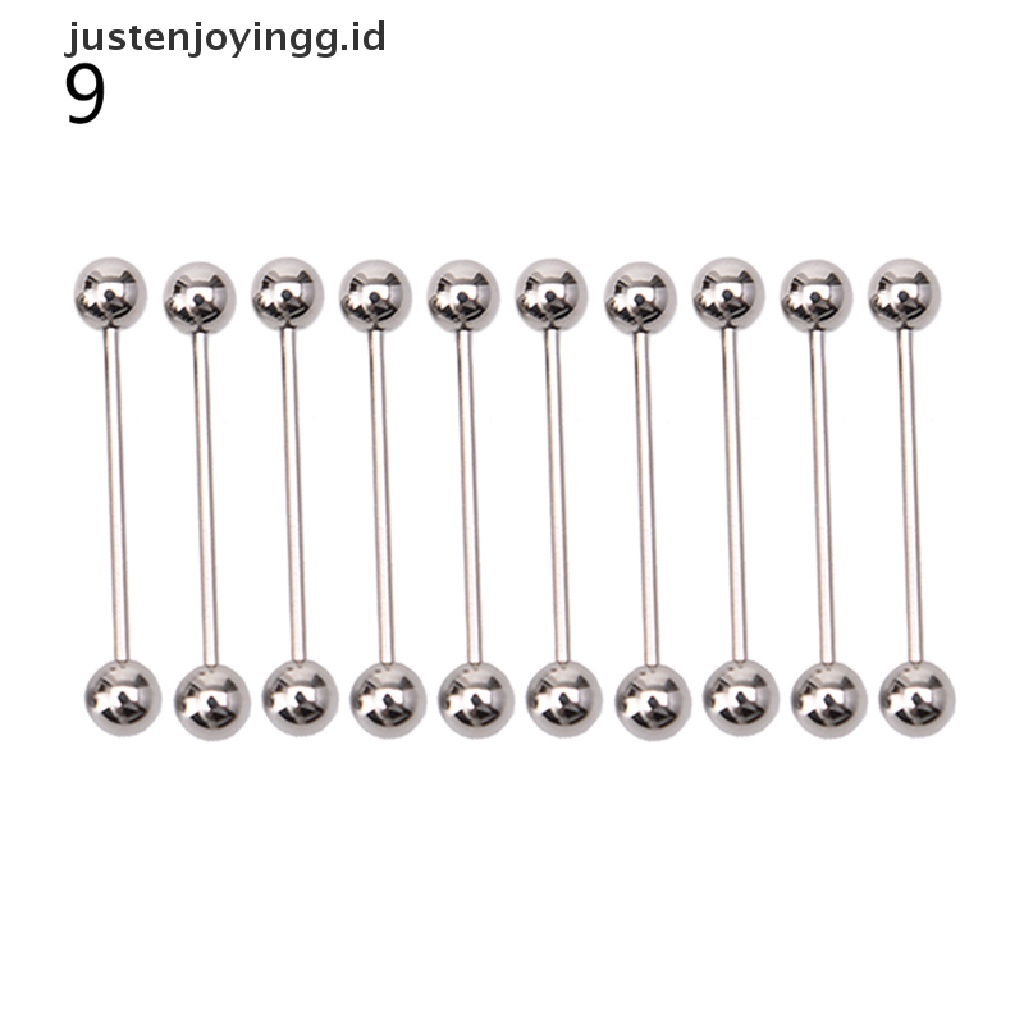 10 Pcs Cincin Tindik Lidah Puting Bentuk Barbel Bahan Stainless Steel