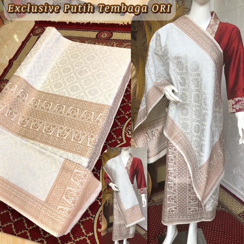 Jual Songket Putih Tembaga Mix 2 Benang ORI /songket Tenun Asli ...