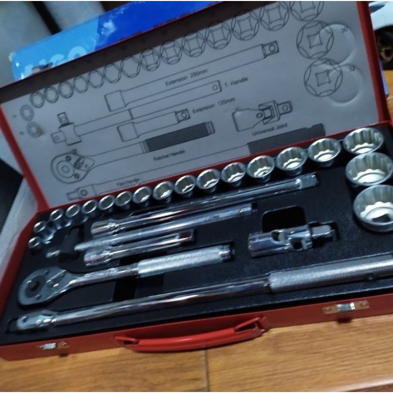AIGO socket wrench set 24 pcs 1/2" 12 PT kunci sock set