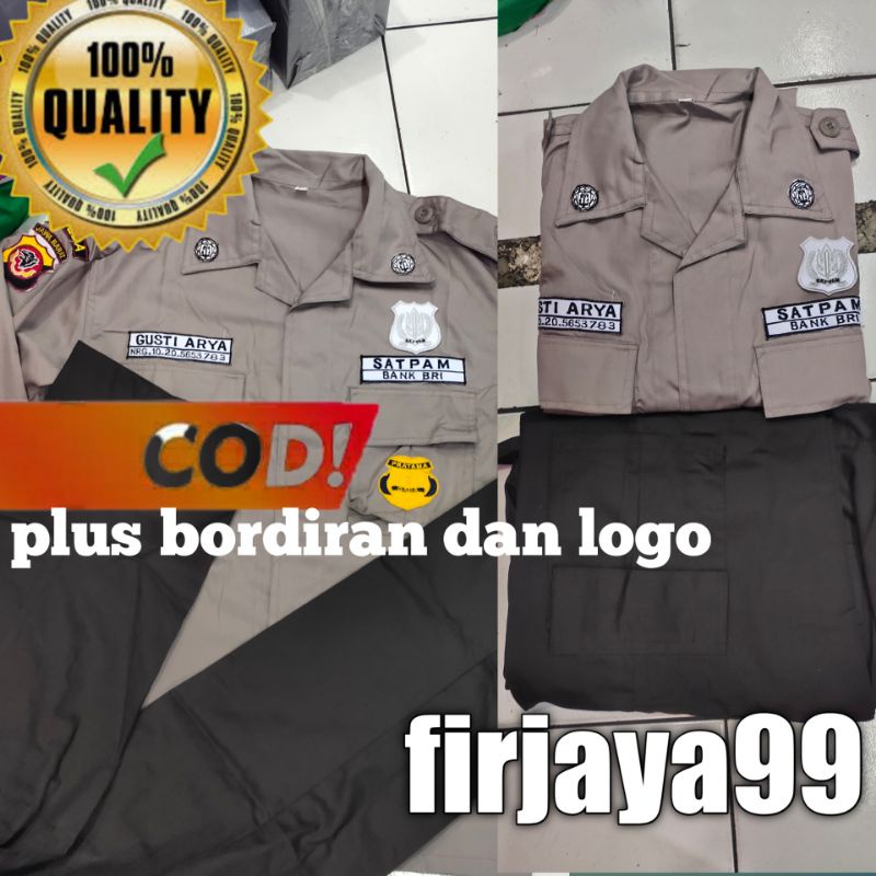baju pdl satpam terbaru plus bordiran/satu stel denggan celana