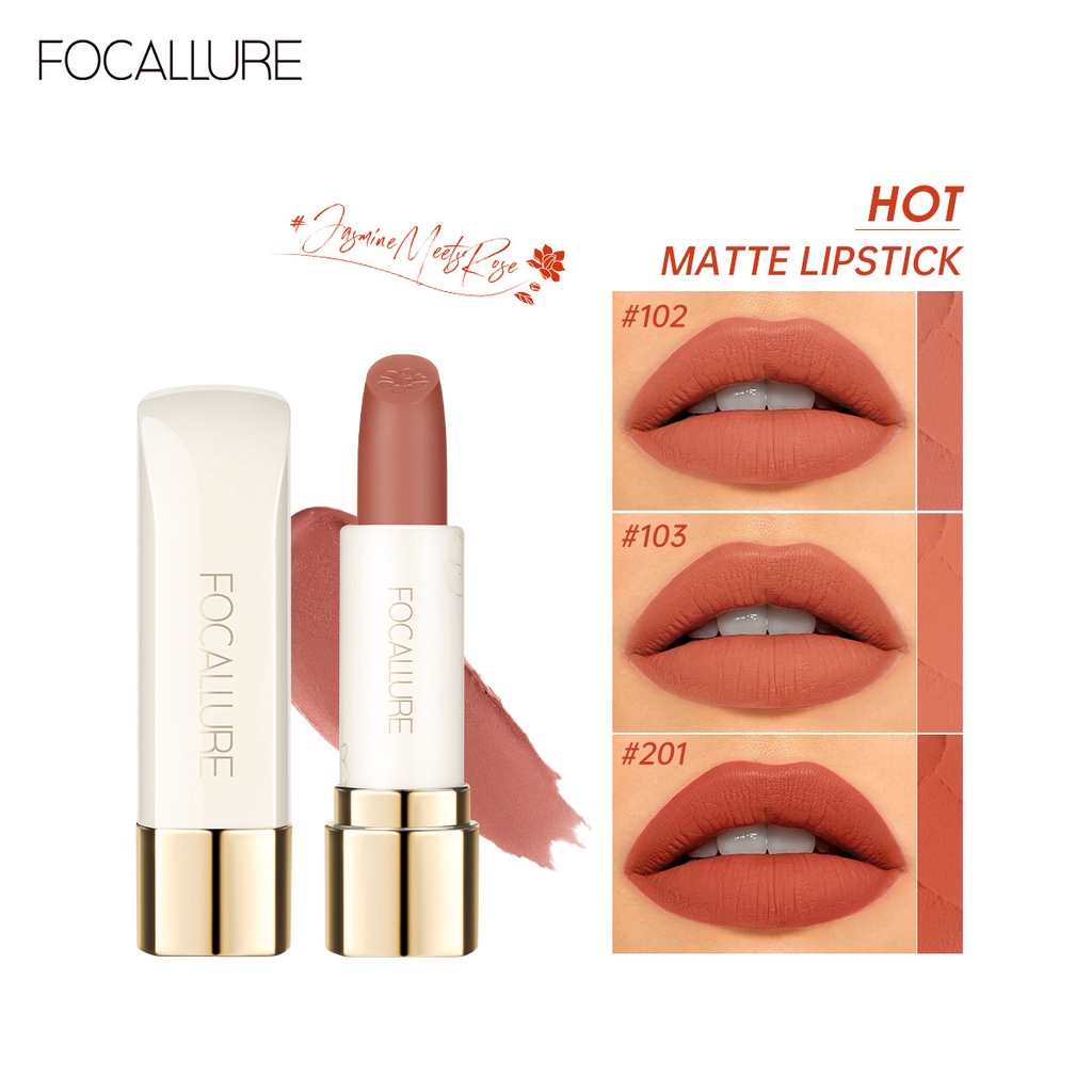 Focallure #JasmineMeetsRose Matte Lipstick-Tahan air kosmetik bibir lipstik fa203