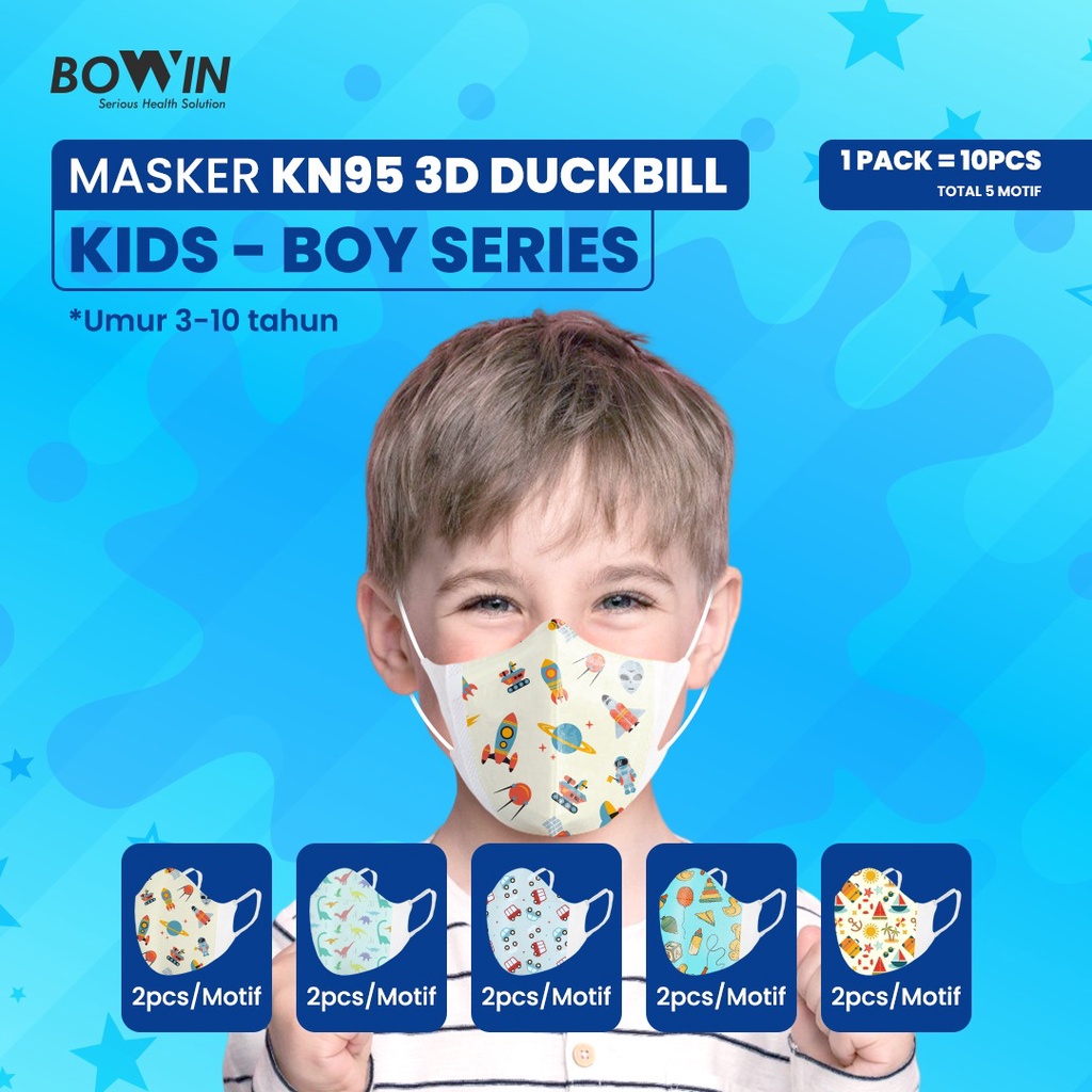 BOWIN Masker KN95 - DUCKBILL 3D (Filter ≥95% BFE PFE) Masker Medis / Masker Kesehatan (isi 3 / 10 pcs)