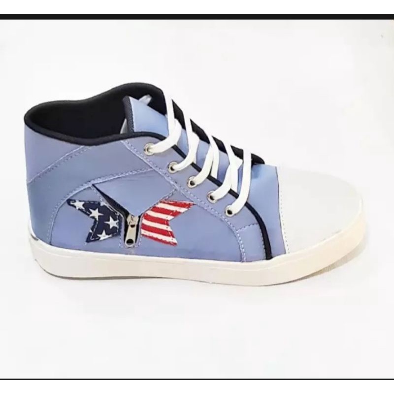 JF07-Sepatu Kets Denim Sepatu Sneaker Wanita Warna Biru