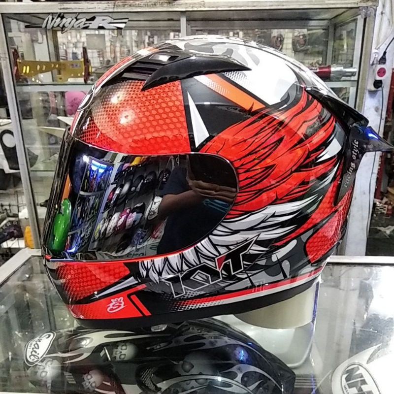 HELM PAKET GANTENG KYT R10 ANDI GILANG BLACK RED/FULL FACE