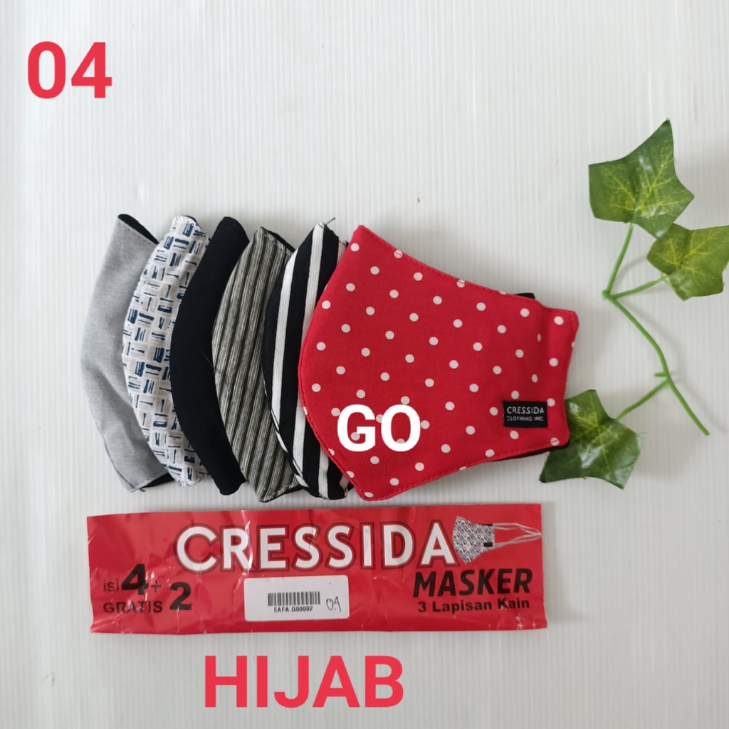 gof MASKER CRESSIDA ISI 4 GRATIS 2 Masker Dewasa Hijab &amp; NON Hijab