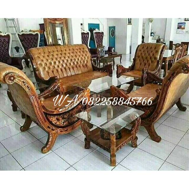 Kursi Tamu Kayu Jati, Set Meja Kursi Tamu Sofa Rafi Ahmad Ukir Buatan Jepara Murah