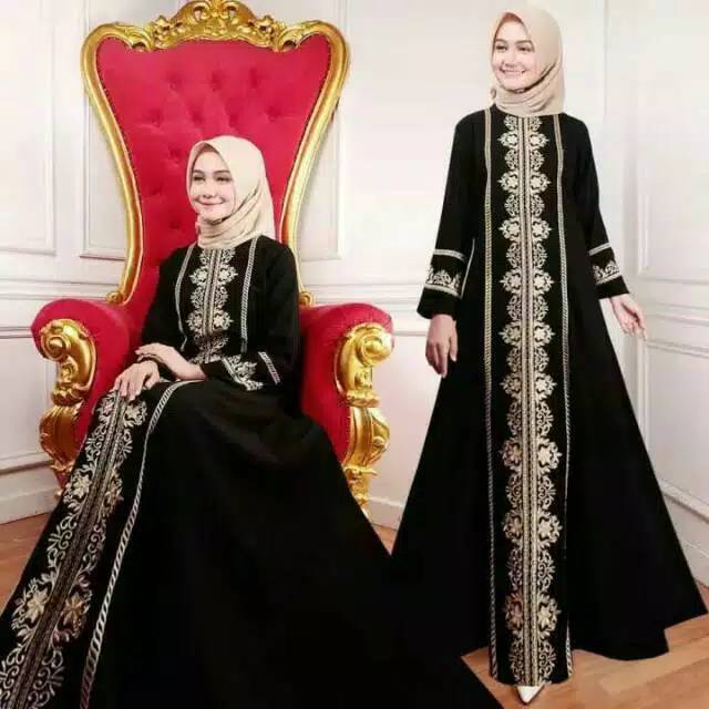 Abaya BUSUI Bordir 248 Bahan Saudi Jetblack Syar'i / Abaya Hitam Arabian Style INDO ABAYA