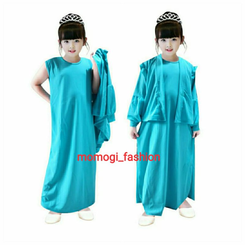 MOMOGI- SET GAMIS ANAK BASIC CARDIGAN PUFFY ( 2 IN 1 ) / Usia 5th-10th