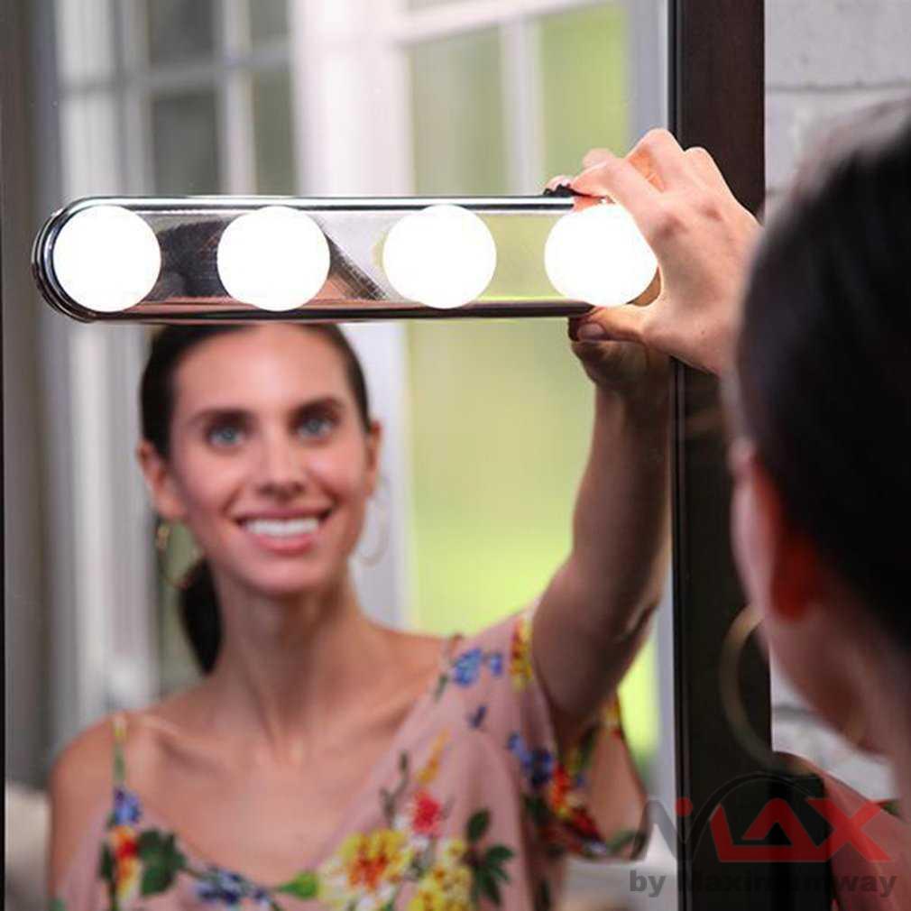 Lampu tempel untuk cermin rias LED kaca make up memakai baterai 4 x AA Makeup Vanity Cabinet Mirror Lights Make Up Light Vanity Light Professional Makeup Full Powered Lamp Super Bright 4 LED Bulbs
