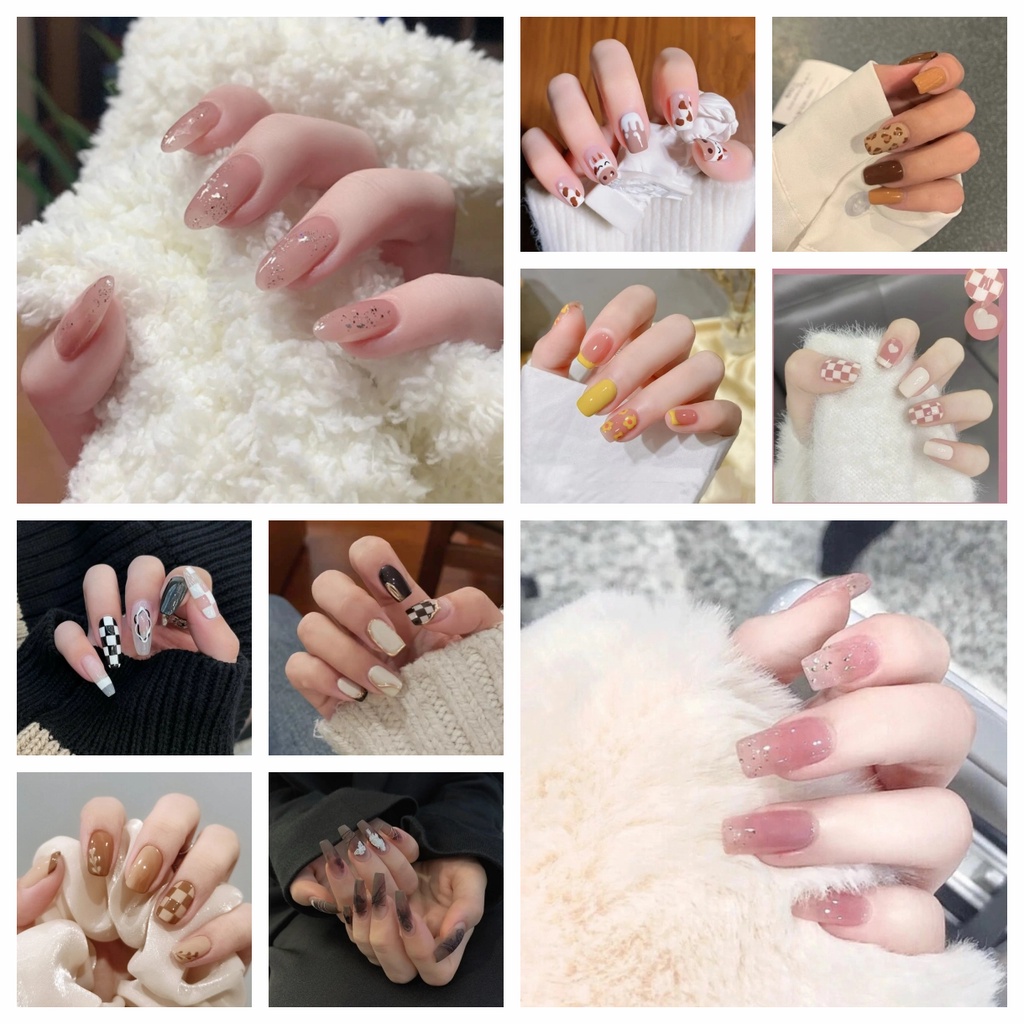 24pcs / Set stiker kuku palsu anti nail air 3d imlek kuku palsu murah pengantin panjang pendek anak bening polos wedding kaki manikur set nail sticker art