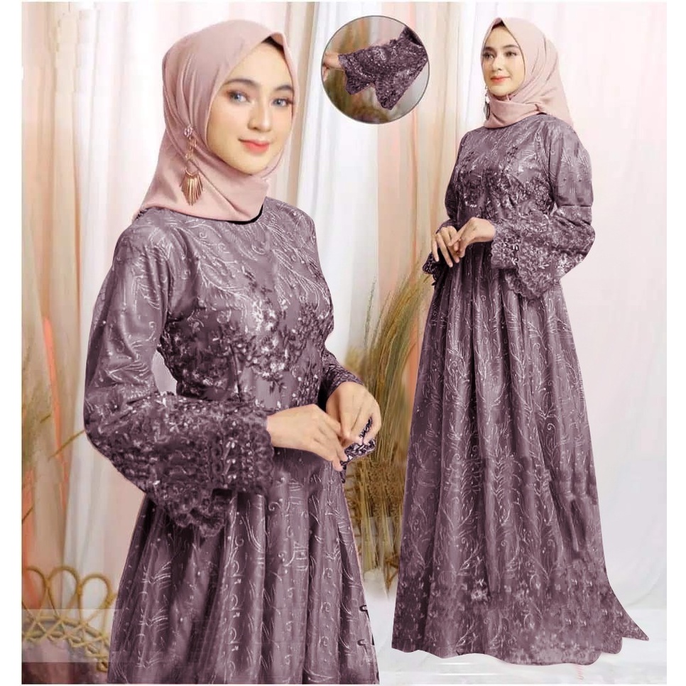 free masker /gamis brukat tile /baju muslim ramina wanita/gamis premium mewah /pesta/remaja /model t