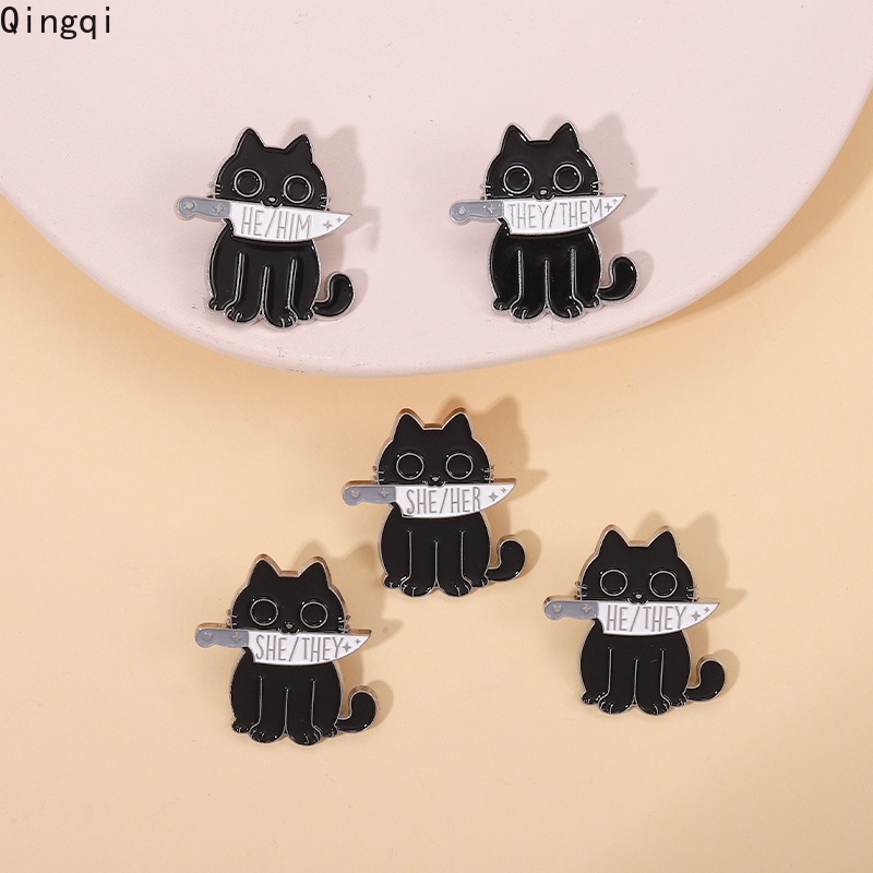 Bros Pin Enamel Desain Kartun Kucing Hitam Gaya Punk Gothic Untuk Teman