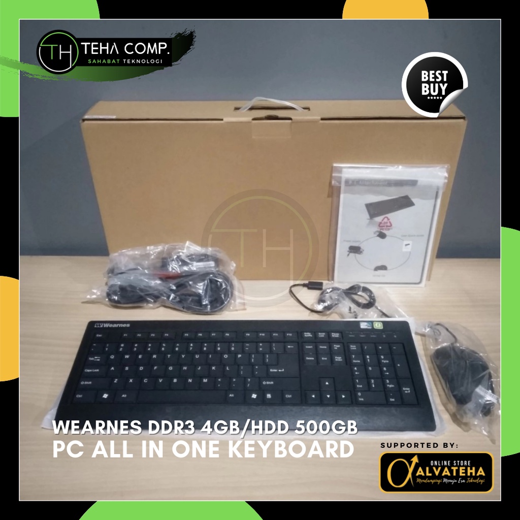 CPU All in One Wearnes Model KEYBOARD Wifi PC Mini CPU Komputer AIO - 4GB 500GB