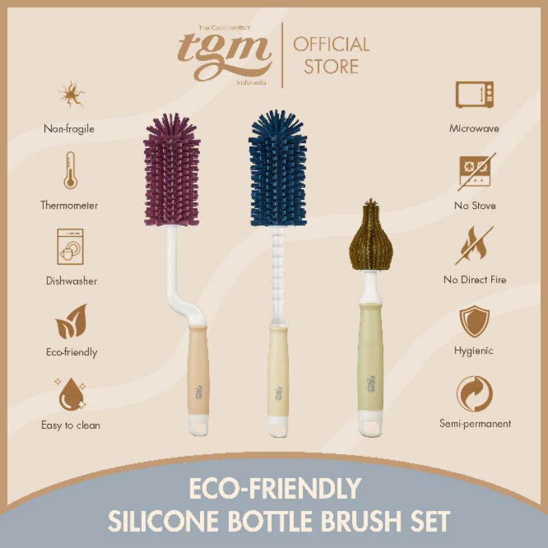 TGM Eco-Friendly Silicone / Sponge Bottle Brush Set - The Good Mother Korea Alat Sikat Cuci Botol Silikon Susu Anak Bayi Nipple Straw