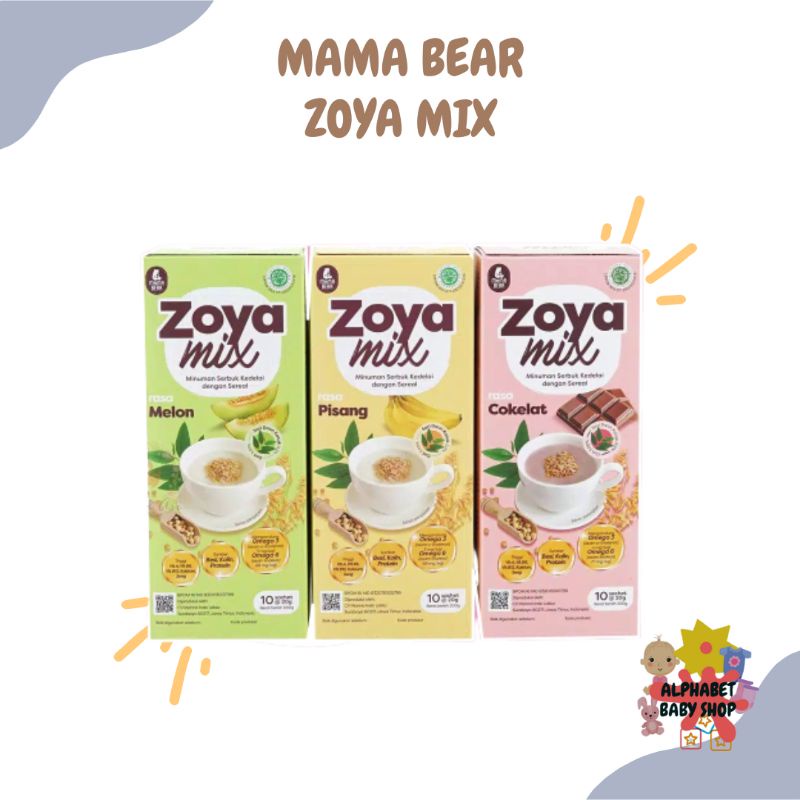 

MAMA BEAR ZOYA MIX RASA PISANG/MELON/COKLAT ISI 10 SACHET×20 GR