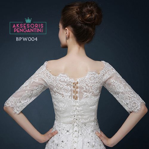 [STOK TERBATAS] BOLERO PENGANTIN CARDIGAN PESTA LACE BROKAT PREMIUM PUTIH BPW004