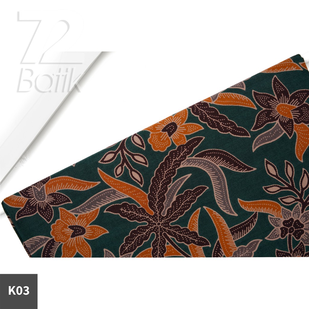 KAIN BATIK PREMIUM Bahan Katun Motif Kembang Setaman Warna Hijau Ijo Orange 728346 Cap 72 Jarik Jarit Samping Kebat Panjang Batik Katun Modern Premium Bahan Seragam Batik Pernikahan Kantor Keluarga Murah Kamen Jadi Batik Bali Lembaran