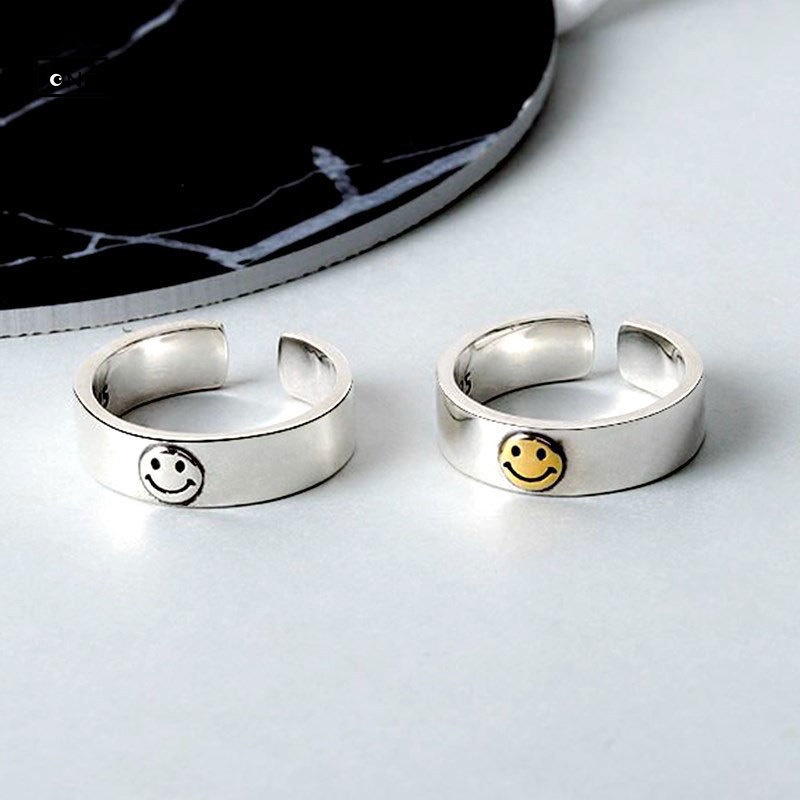 COD❤Cincin Unisex Smiley Korea Aksesoris Cincin Terbuka Multilayer Retro A one