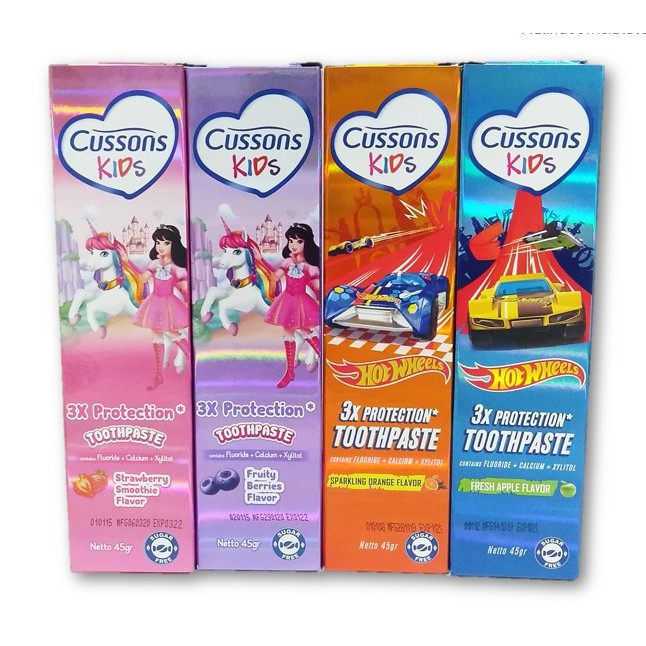 CUSSONS KIDS KID TOOTHPASTE TOOTH PASTE ODOL PASTA GIGI ANAK 45gr PINK BIRU UNGU ORANGE Strawberrry Smoothie Cusson Fruity Berries Fresh Apple Sparkling Orange