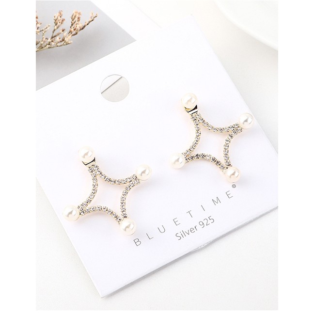 LRC Anting Tusuk Fashion Gold Plated Gold Pearl Openwork S925 Silver Needle Earrings Y62995