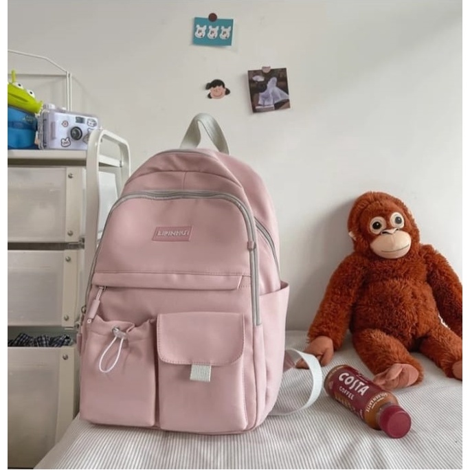 Diobrale - Tas Ransel Anak Remaja Polos Saku Dua Backpack Tas Sekolah Wanita Bayar Ditempat