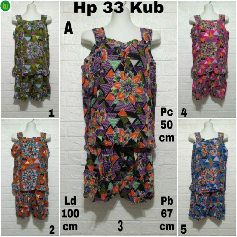 setelan hotpants 33 batik kencana ungu label biru