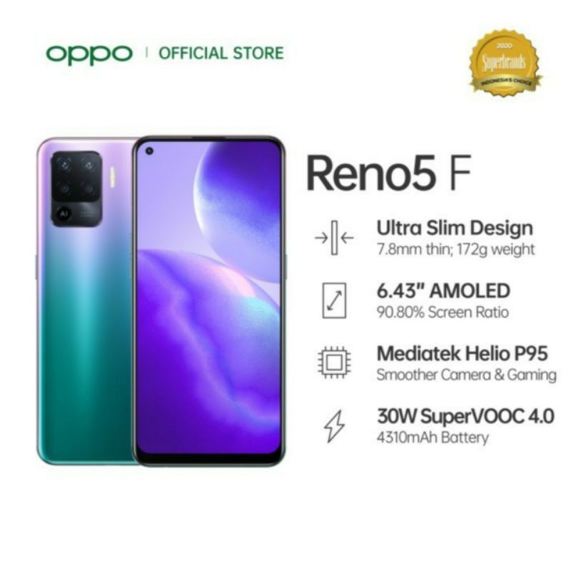 oppo reno 5 5G / 5 / 5f ram 8/128 gb nfc snapdragon 720 garansi resmi-3