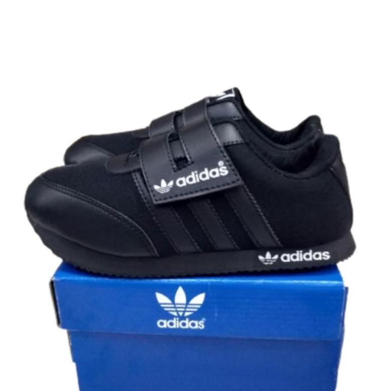 Sepatu Sekolah Anak Tk Sd Hitam Polos Tempel Velcro Adidas Laki Cewe