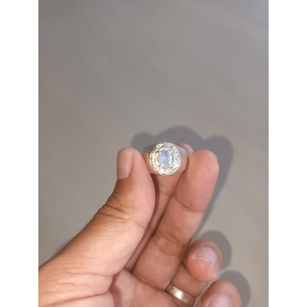 Blue Safir Birma Ring Perak Natural