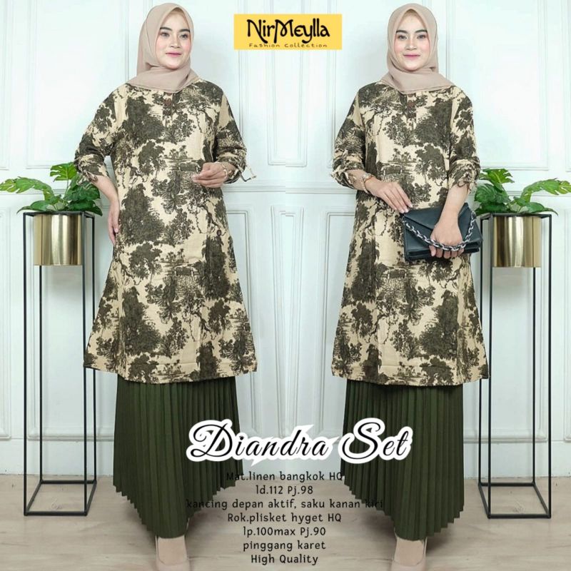 Diandra Set By NIRMEYLLA • Setelan Rok Wanita • Atasan Blouse Tunik Rok Skirt Plisket Wanita Muslim 