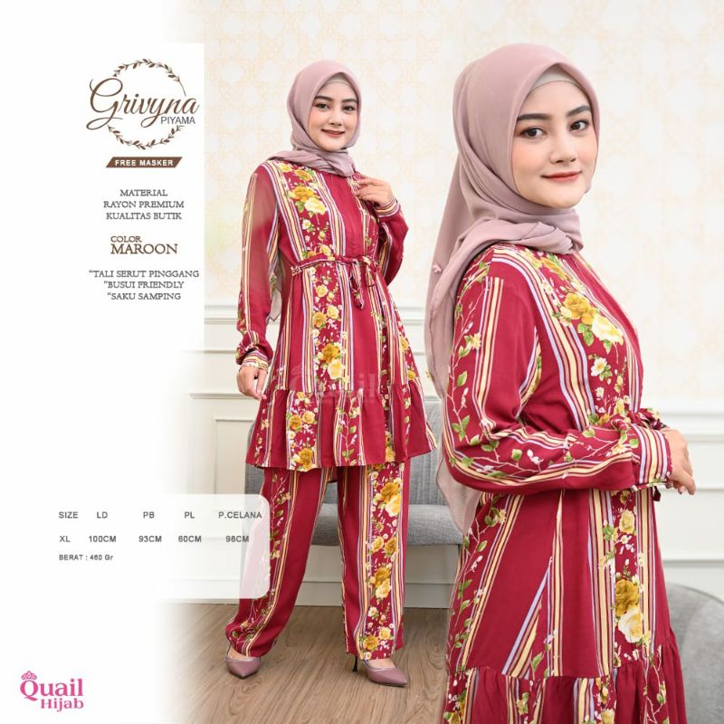 GRIVYNA SET PIYAMA ORI QUAIL HIJAB - SETELAN PIYAMA WANITA - FASHION ONE SET PIYAMA TERBARU