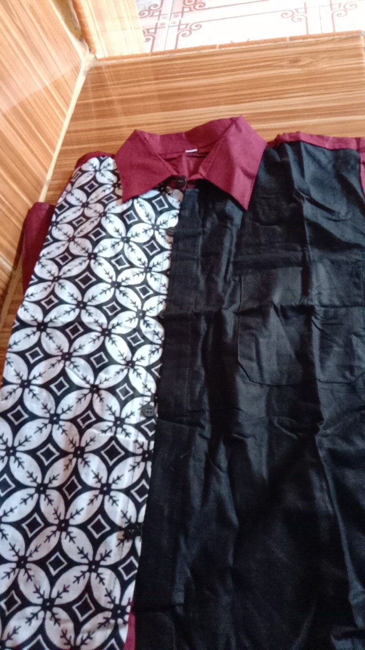 Trolis Grosir Kemeja Batik Pria Kombinasi Hitam Merah Kawung Tifbat Polmer Polhit  Lengan Pendek